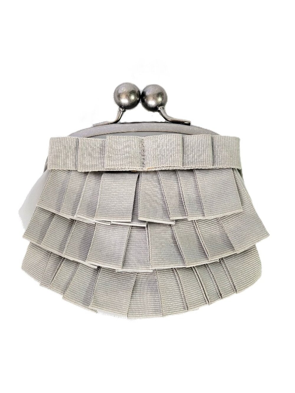 Simply Vera Vera Wang Ruffle Coin Purse Gray Pink Satin Lining Kiss Lock